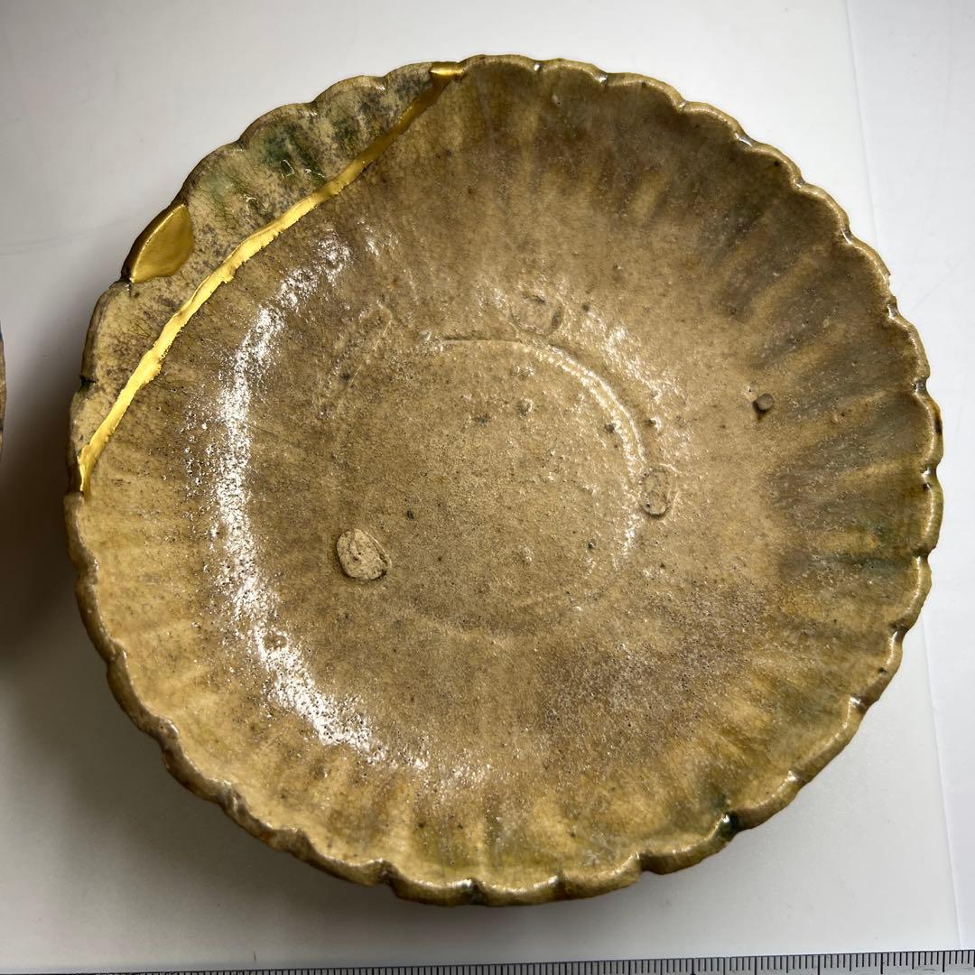 桃山時代　古織部皿3枚　幅約13㎝ 東Y7-0603①