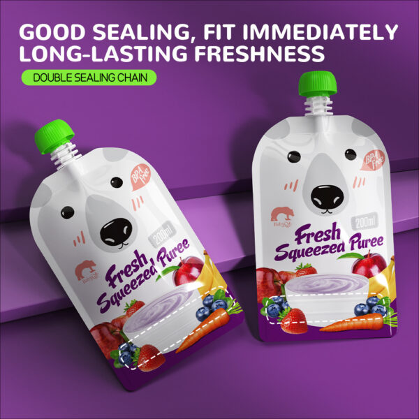 Baby bear bite bite music fruit food bag baby fruit and vegetable puree bag reusable -1pcs (Any Color)