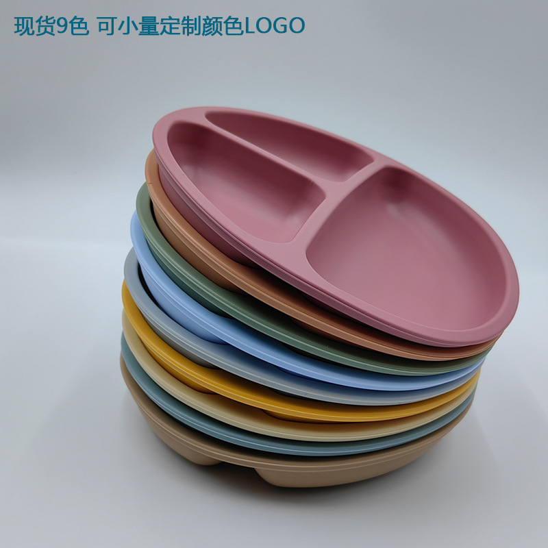 Children's silicone bowl with handle fork and spoon three-piece set baby food bowl anti-fall suction cup bowl baby tableware set (Any Color) - Image 8