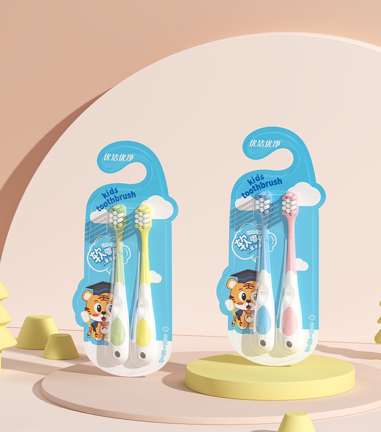 Children's soft bristle toothbrush cartoon cute shape 3-9 years old baby 2pcs card set (Any Color) - Image 2