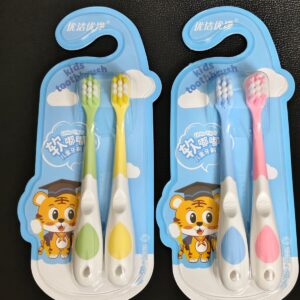 Children's soft bristle toothbrush cartoon cute shape 3-9 years old baby 2pcs card set (Any Color)