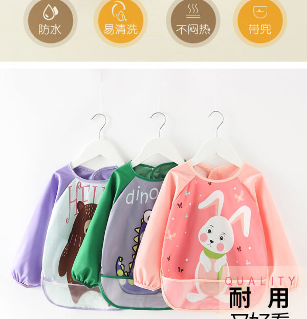 Fully waterproof baby eating boys and girls bibs baby reverse wear children's painting apron size: Length 40CM (0-3 years old) (Any Color) - Image 2