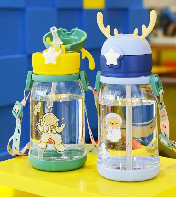 Children's cartoon straw with handheld teapot for elementary school students, water absorbent, fall protection 500ml Number Plastic Kids Water Bottle/Mom pot -1pcs (Any Color) - Image 4