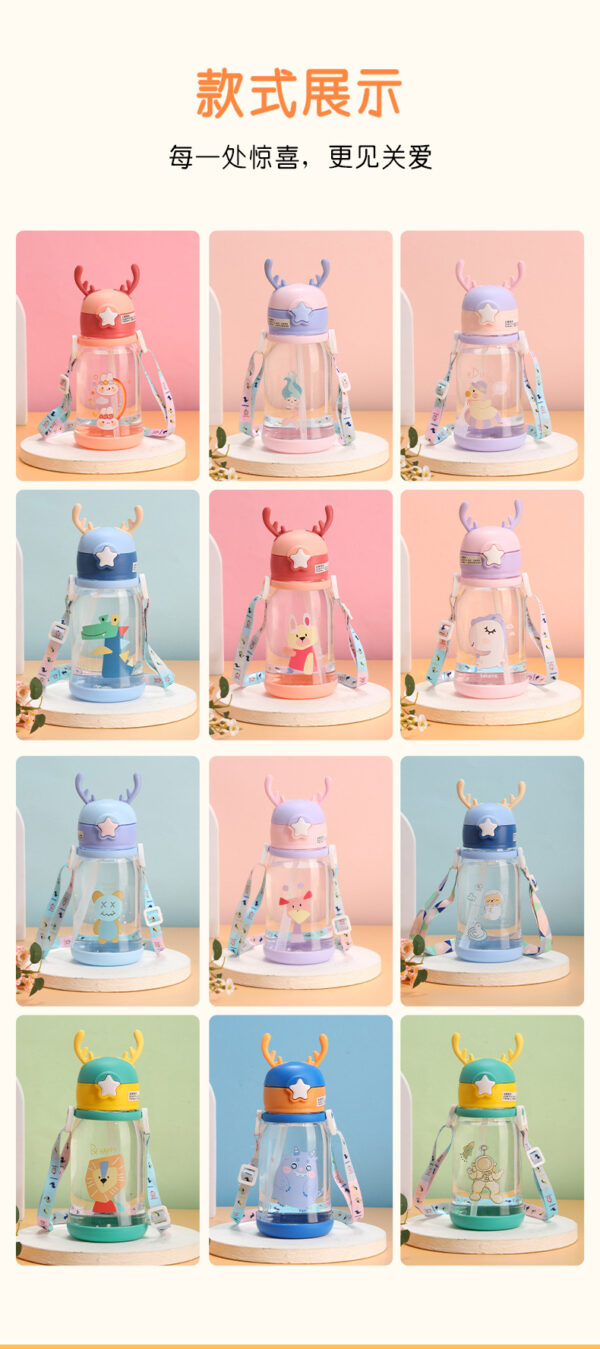 Children's cartoon straw with handheld teapot for elementary school students, water absorbent, fall protection 500ml Number Plastic Kids Water Bottle/Mom pot -1pcs (Any Color) - Image 17