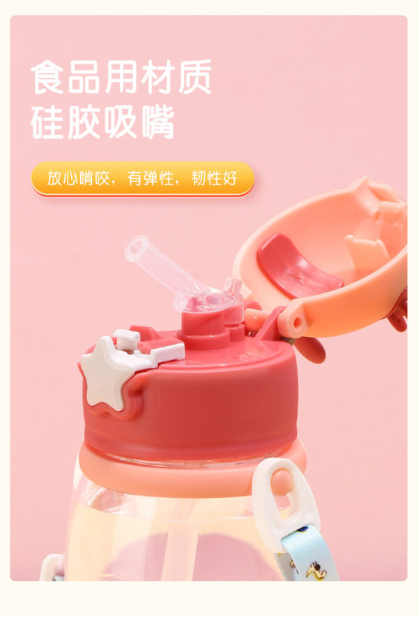 Children's cartoon straw with handheld teapot for elementary school students, water absorbent, fall protection 500ml Number Plastic Kids Water Bottle/Mom pot -1pcs (Any Color) - Image 11