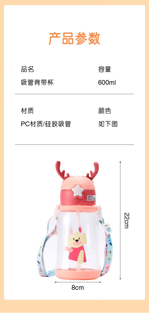 Children's cartoon straw with handheld teapot for elementary school students, water absorbent, fall protection 500ml Number Plastic Kids Water Bottle/Mom pot -1pcs (Any Color) - Image 5