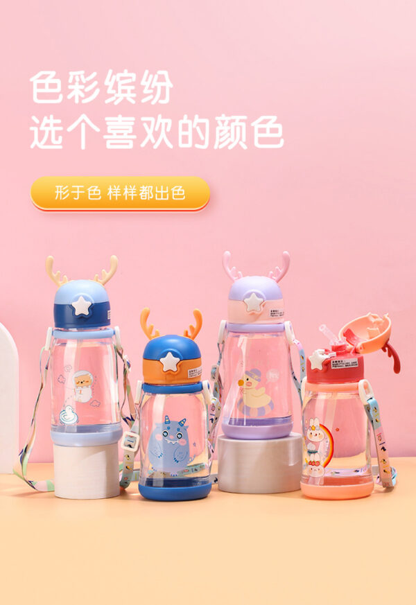 Children's cartoon straw with handheld teapot for elementary school students, water absorbent, fall protection 500ml Number Plastic Kids Water Bottle/Mom pot -1pcs (Any Color) - Image 6