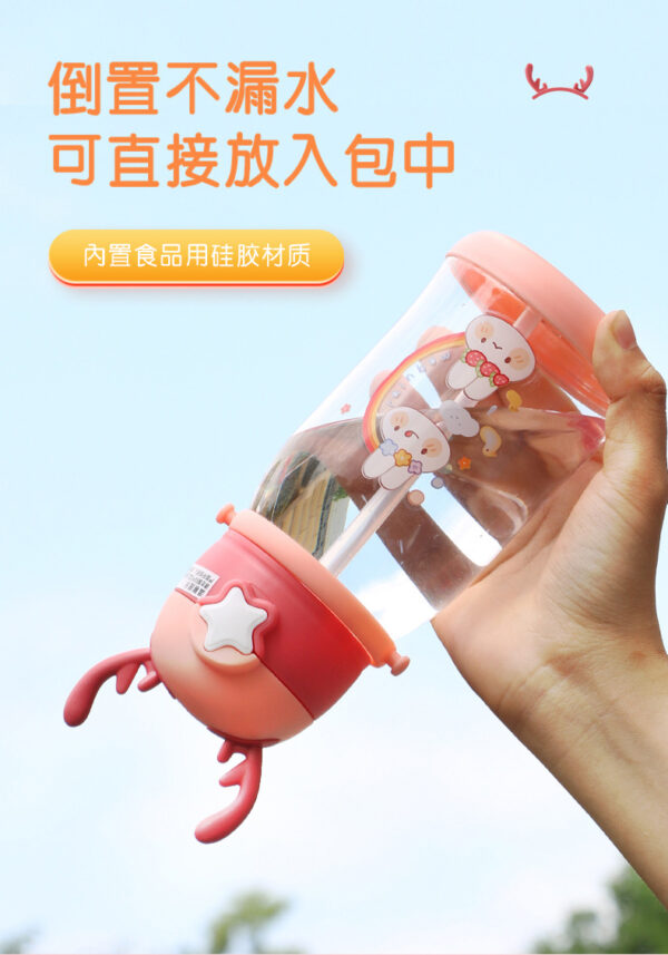 Children's cartoon straw with handheld teapot for elementary school students, water absorbent, fall protection 500ml Number Plastic Kids Water Bottle/Mom pot -1pcs (Any Color) - Image 3