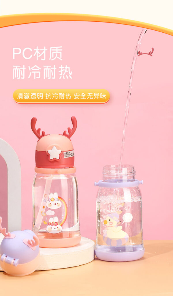 Children's cartoon straw with handheld teapot for elementary school students, water absorbent, fall protection 500ml Number Plastic Kids Water Bottle/Mom pot -1pcs (Any Color) - Image 10