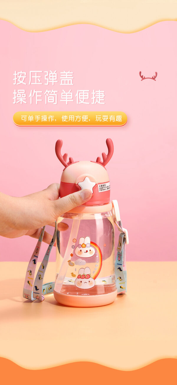 Children's cartoon straw with handheld teapot for elementary school students, water absorbent, fall protection 500ml Number Plastic Kids Water Bottle/Mom pot -1pcs (Any Color) - Image 8