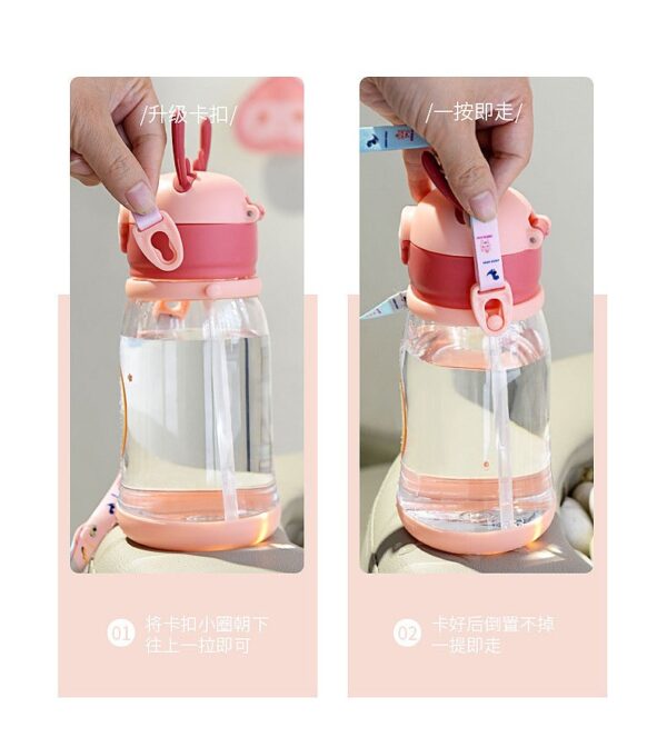 Children's cartoon straw with handheld teapot for elementary school students, water absorbent, fall protection 500ml Number Plastic Kids Water Bottle/Mom pot -1pcs (Any Color) - Image 19