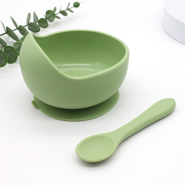 Children's silicone bowl with spoon baby food bowl anti-fall suction cup bowl baby tableware set (Any Color) - Image 7