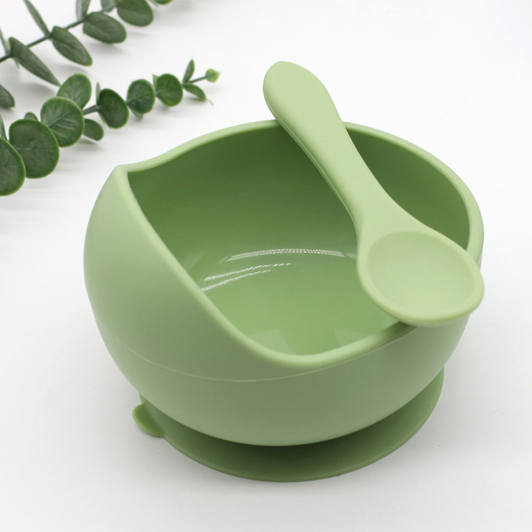 Children's silicone bowl with spoon baby food bowl anti-fall suction cup bowl baby tableware set (Any Color) - Image 10