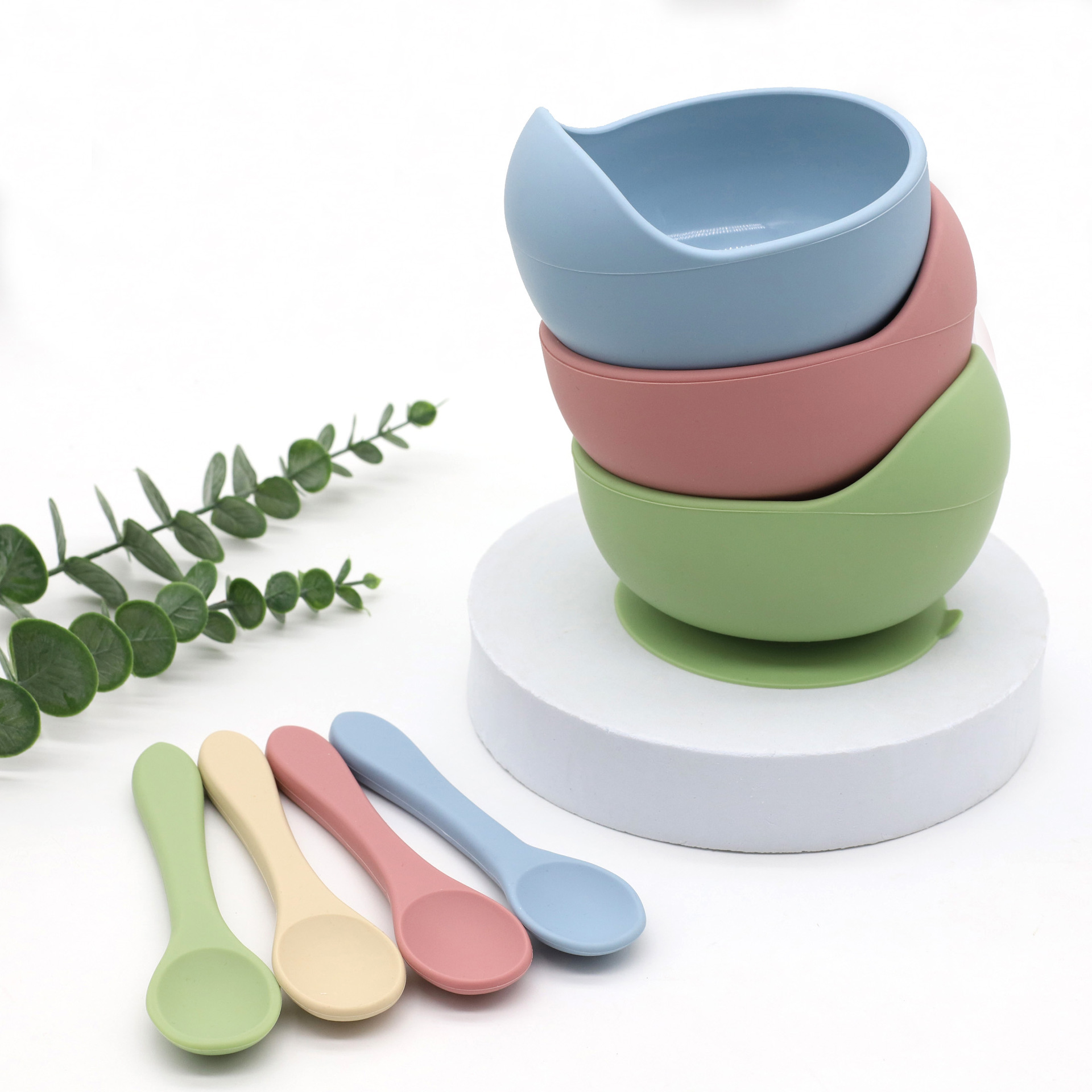 Children's silicone bowl with spoon baby food bowl anti-fall suction cup bowl baby tableware set (Any Color) - Image 15