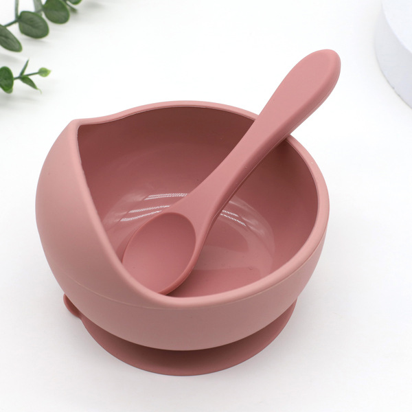 Children's silicone bowl with spoon baby food bowl anti-fall suction cup bowl baby tableware set (Any Color) - Image 3