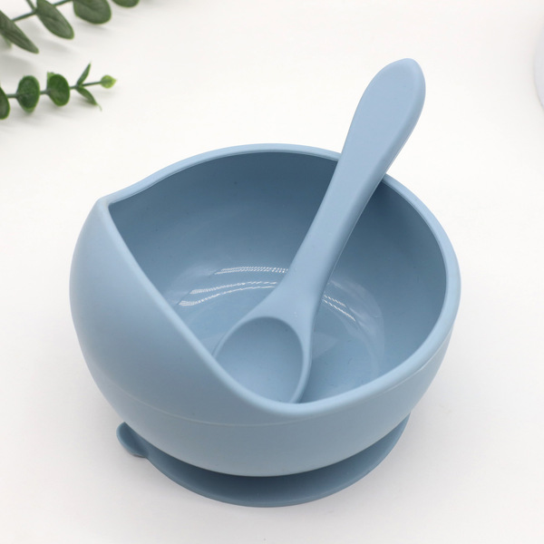 Children's silicone bowl with spoon baby food bowl anti-fall suction cup bowl baby tableware set (Any Color) - Image 5