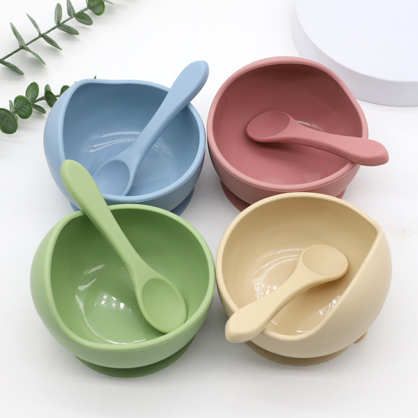 Children's silicone bowl with spoon baby food bowl anti-fall suction cup bowl baby tableware set (Any Color) - Image 6