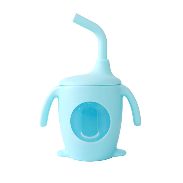 Silicone water cup with scale penguin Straw cup baby visual learning to drink milk cup (Any Color) - Image 11