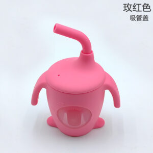 Silicone water cup with scale penguin Straw cup baby visual learning to drink milk cup (Any Color)