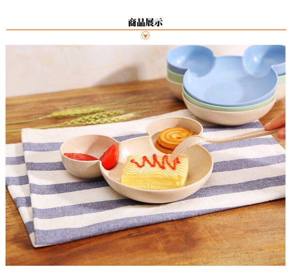 Children's Mickey bowl with compartments and small plates, wheat straw environmentally friendly anti-scalding bowl, children's tableware BPA Free -1pcs (Any Color) - Image 4