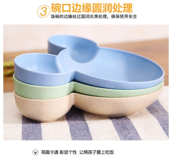 Children's Mickey bowl with compartments and small plates, wheat straw environmentally friendly anti-scalding bowl, children's tableware BPA Free -1pcs (Any Color) - Image 6