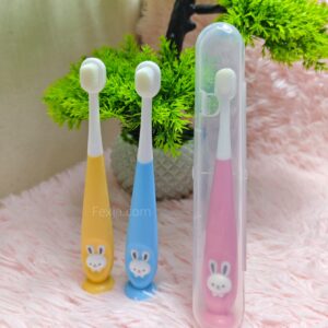 Children's 10000/ten thousand hair toothbrush cartoon rabbit soft hair toothbrush 1-12 years old baby soft hair oral cleaning toothbrush with box (Any Color)