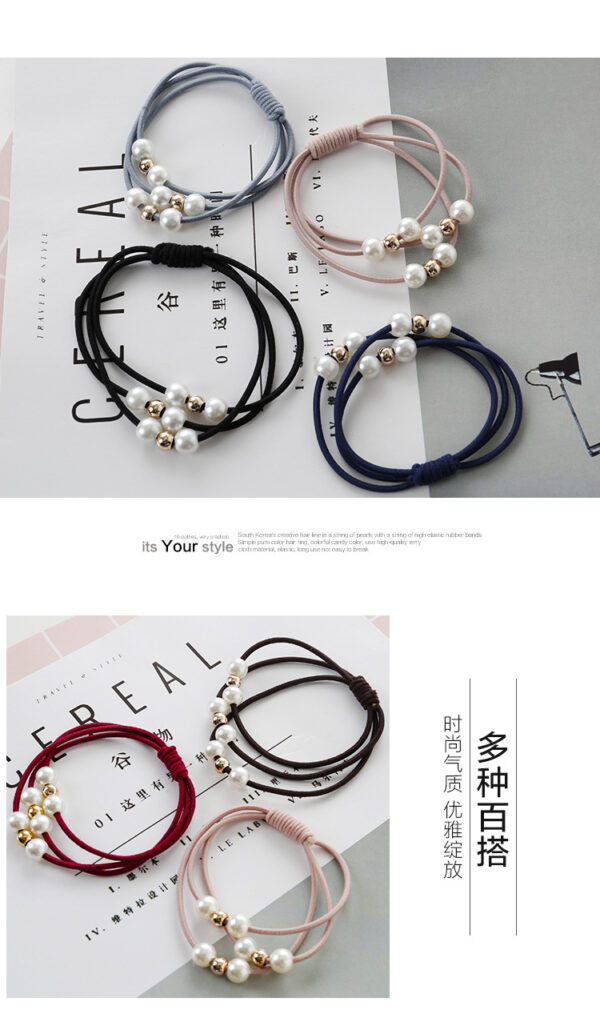 Creative hair rope, versatile pearl hair tie, beaded multi-layer hair tie, high elastic rubber band hair tie  -3pcs (Any Color) - Image 10