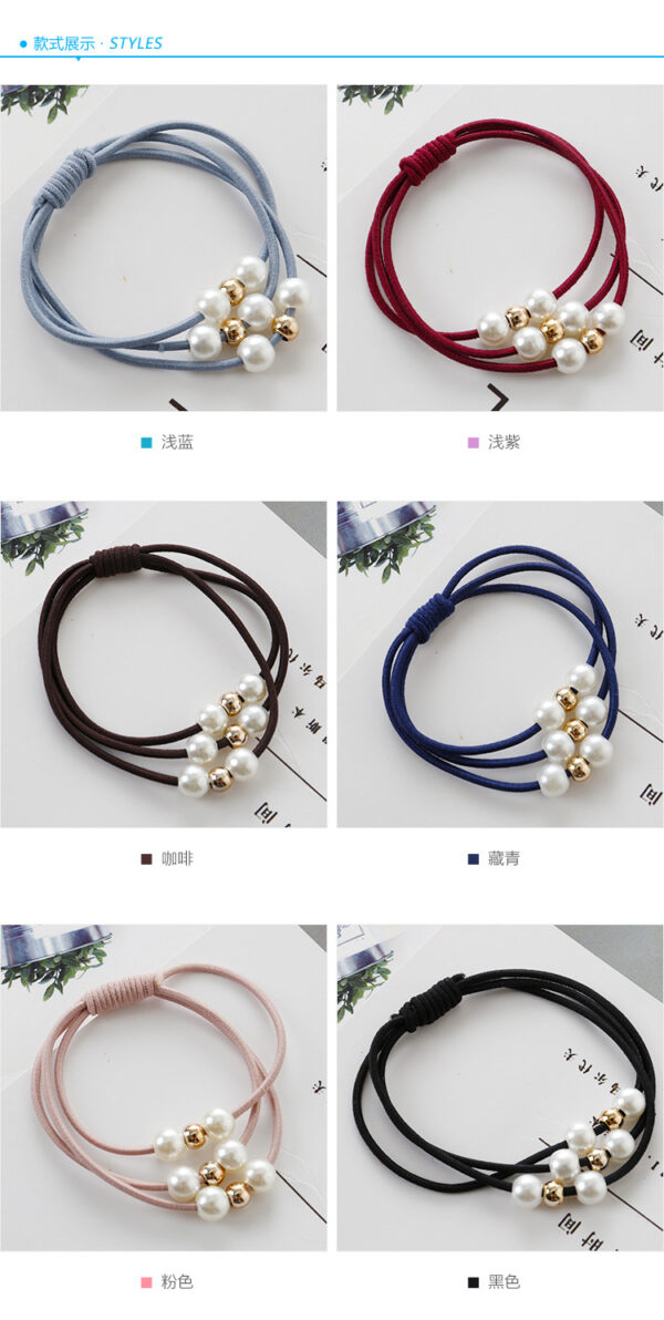 Creative hair rope, versatile pearl hair tie, beaded multi-layer hair tie, high elastic rubber band hair tie  -3pcs (Any Color) - Image 9