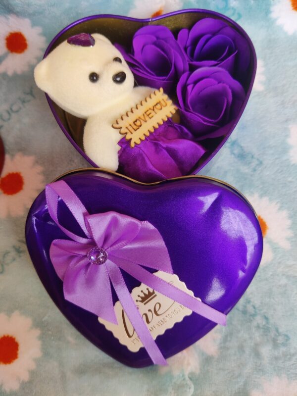 Heart-Shaped Box with Teddy and Roses Valentine Day Best Love Gift -1pcs (Any Color) - Image 3