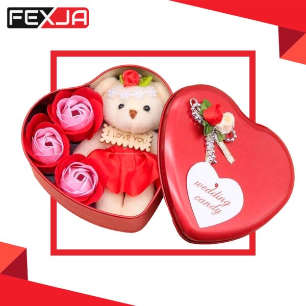 Heart-Shaped Box with Teddy and Roses Valentine Day Best Love Gift -1pcs (Any Color) - Image 5