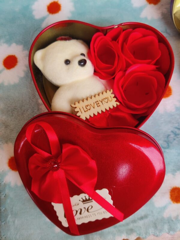 Heart-Shaped Box with Teddy and Roses Valentine Day Best Love Gift -1pcs (Any Color) - Image 2