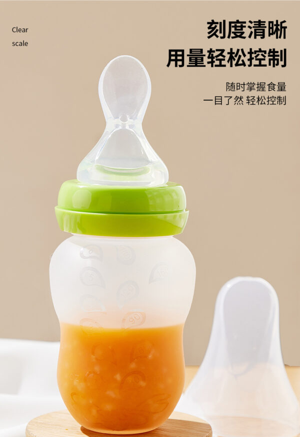 Full Silicone Spoon feeder 180ml rice vanguard squeezed spoons of rice vanguard bottle suction cup soft spoon head -1pcs (Any Color) - Image 6