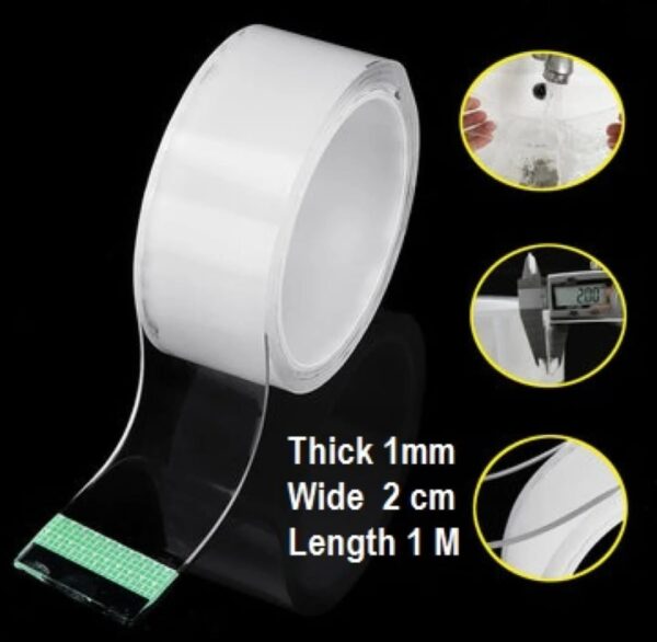 1mm thick 2cm wide 1meter long/3.8 tube core Clear Nano Double Side Adhesive Tape -1pcs