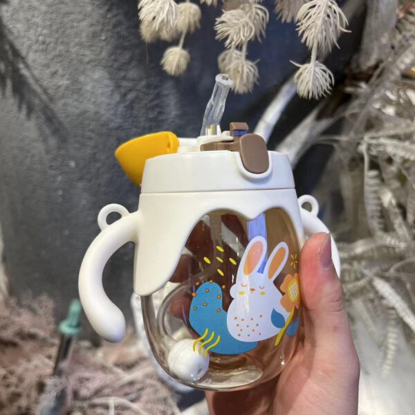 Kids Water Bottle 300ml Slicone Straw Mom pot -1pcs (Any Color) - Image 3