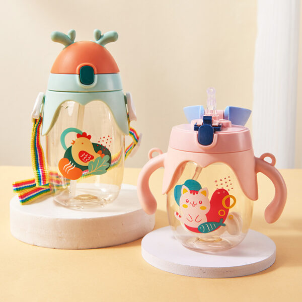 Kids Water Bottle 300ml Slicone Straw Mom pot -1pcs (Any Color) - Image 2