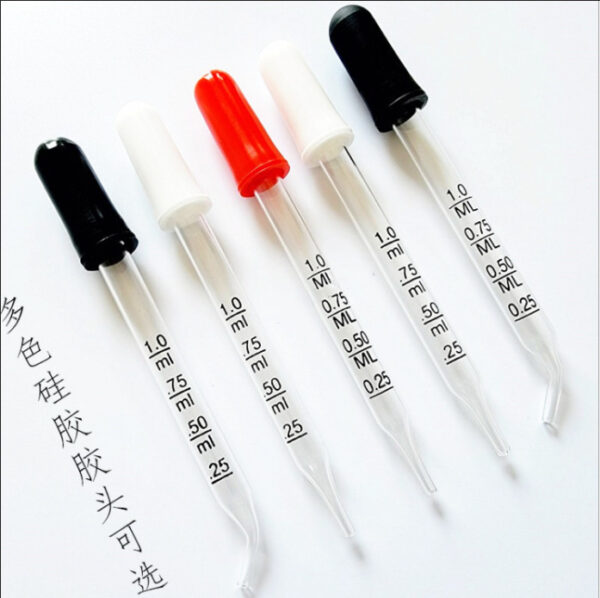 2pcs Glass scale Medicine dropper elbow+straight head 1ml 7*77 pointed oblique head essential oil bottle dropper