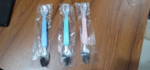 Baby silicon spoon fruit mud double head scrape mud spoon 304 stainless steel digging spoon -1pcs (With Box)  (Any Color) - Image 18