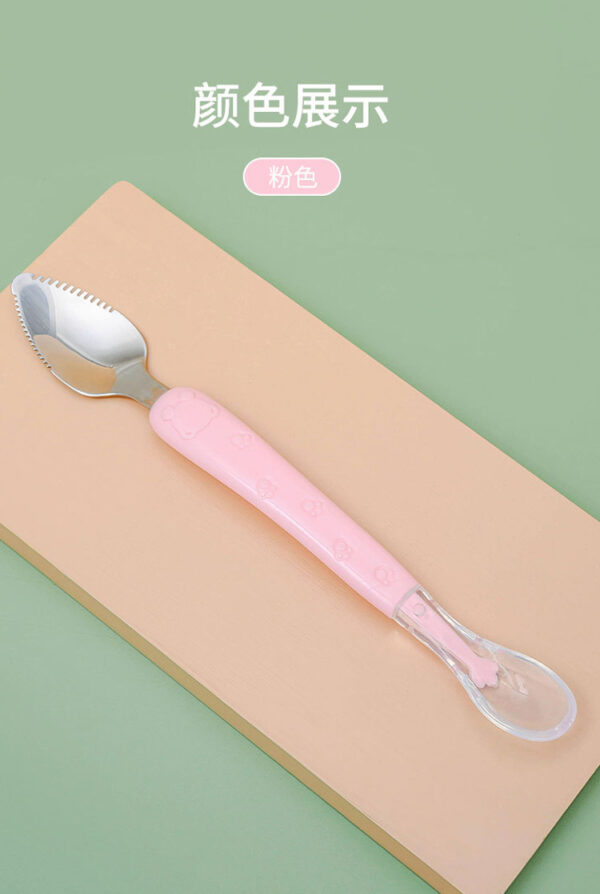 Baby silicon spoon fruit mud double head scrape mud spoon 304 stainless steel digging spoon -1pcs (With Box)  (Any Color) - Image 16