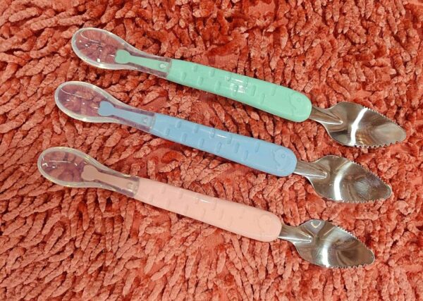 Baby silicon spoon fruit mud double head scrape mud spoon 304 stainless steel digging spoon -1pcs (With Box)  (Any Color) - Image 20