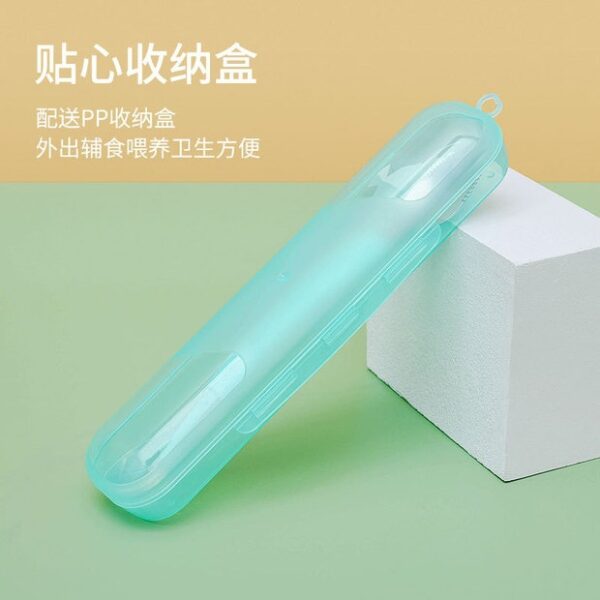 Baby silicon spoon fruit mud double head scrape mud spoon 304 stainless steel digging spoon -1pcs (With Box)  (Any Color) - Image 11
