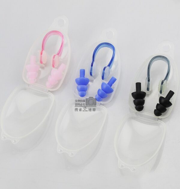 Swimming earplugs & nose clip set silicone earplugs nose clip swimming waterproof noise reduction sleep earplugs -1set  (Any color) - Image 15