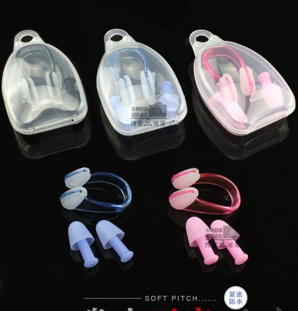 Swimming earplugs & nose clip set silicone earplugs nose clip swimming waterproof noise reduction sleep earplugs -1set  (Any color) - Image 17