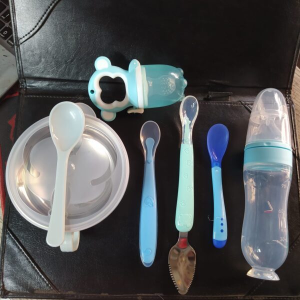 Baby food bowl+Silicone Rice spoon feeder 90ml+two head spoon+Slicone Spoon+Fruit feeder, full set of tools Package (Any Color) - Image 4