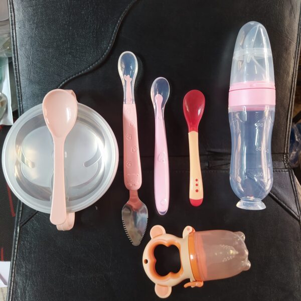 Baby food bowl+Silicone Rice spoon feeder 90ml+two head spoon+Slicone Spoon+Fruit feeder, full set of tools Package (Any Color) - Image 8