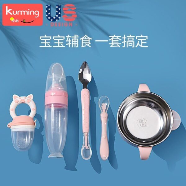 Baby food bowl+Silicone Rice spoon feeder 90ml+two head spoon+Slicone Spoon+Fruit feeder, full set of tools Package (Any Color) - Image 3