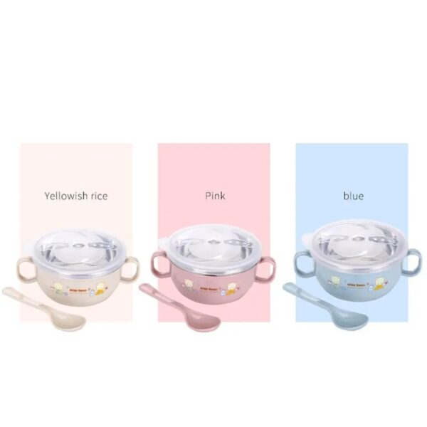 Baby Feeding Bowl with Lids Stainless Steel double-layered Insulated Bowl Spoon Set Children Tableware -1pcs (Any Color) - Image 12