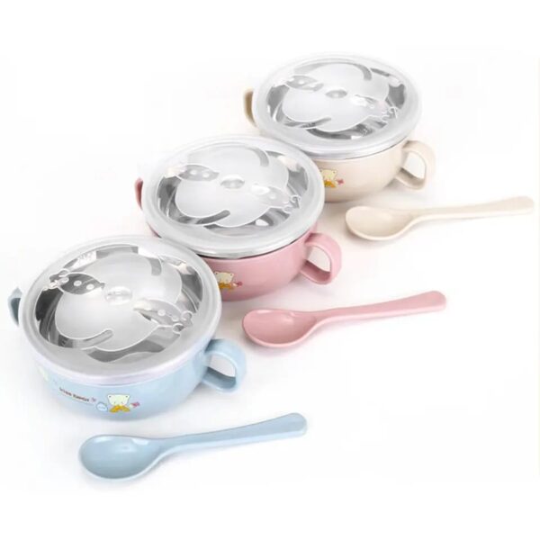 Baby Feeding Bowl with Lids Stainless Steel double-layered Insulated Bowl Spoon Set Children Tableware -1pcs (Any Color) - Image 14