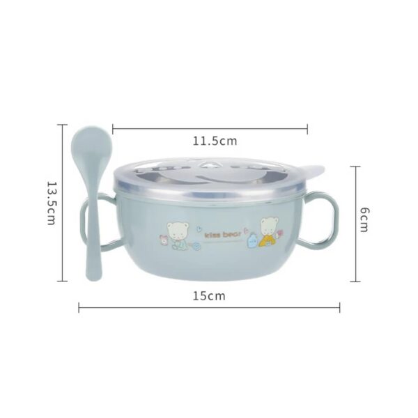 Baby Feeding Bowl with Lids Stainless Steel double-layered Insulated Bowl Spoon Set Children Tableware -1pcs (Any Color) - Image 10