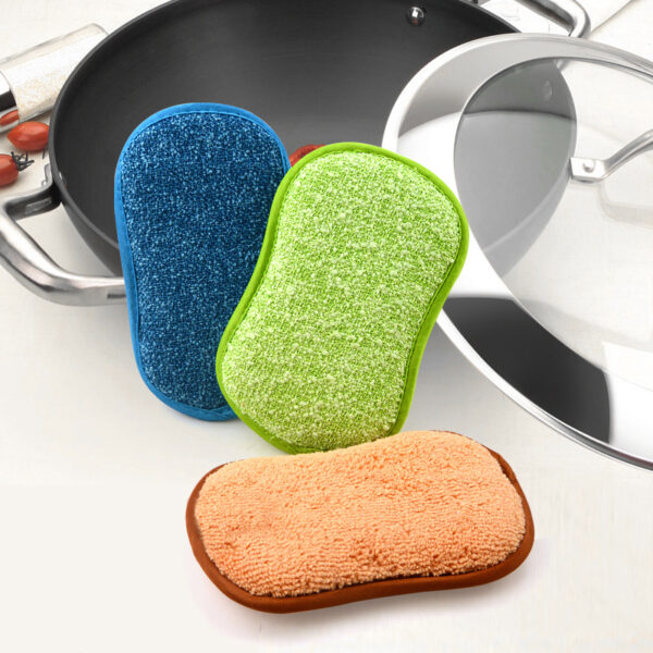 Dishwashing eight-shaped sponge to wipe the pot artifact, non-stick oil double-sided dishwashing cloth, two-color rag -1pcs (Any Color) - Image 3