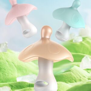 Elbow small mushroom teether anti-eating nano silicone teether baby chewing gum silicone bite happy mushroom head -1pcs (Any Color)